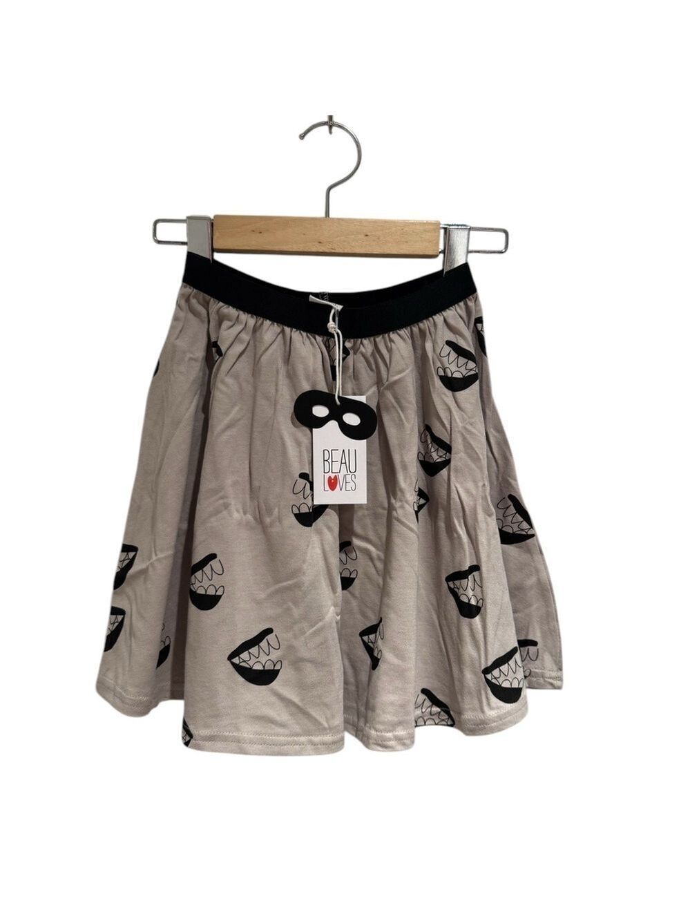 BEAU LOVES chatter teeth print greige/grey/tan elastic waist twirl skirt - 6/7